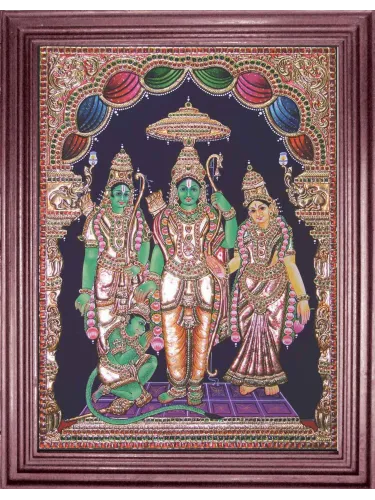Antique embossed ram parivar tanjore painting